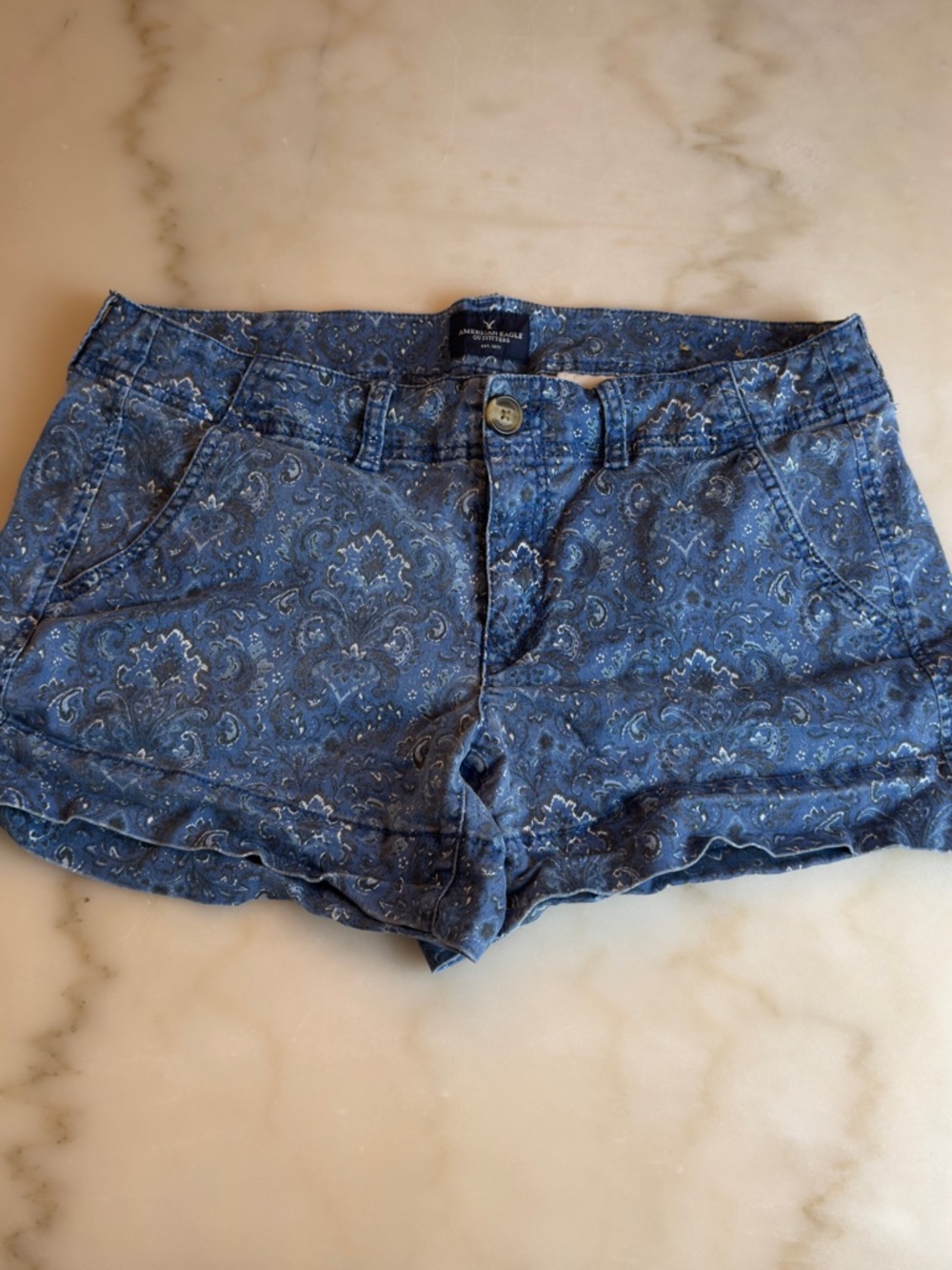 American Eagle Outfitters Blue Paisley Denim Shorts